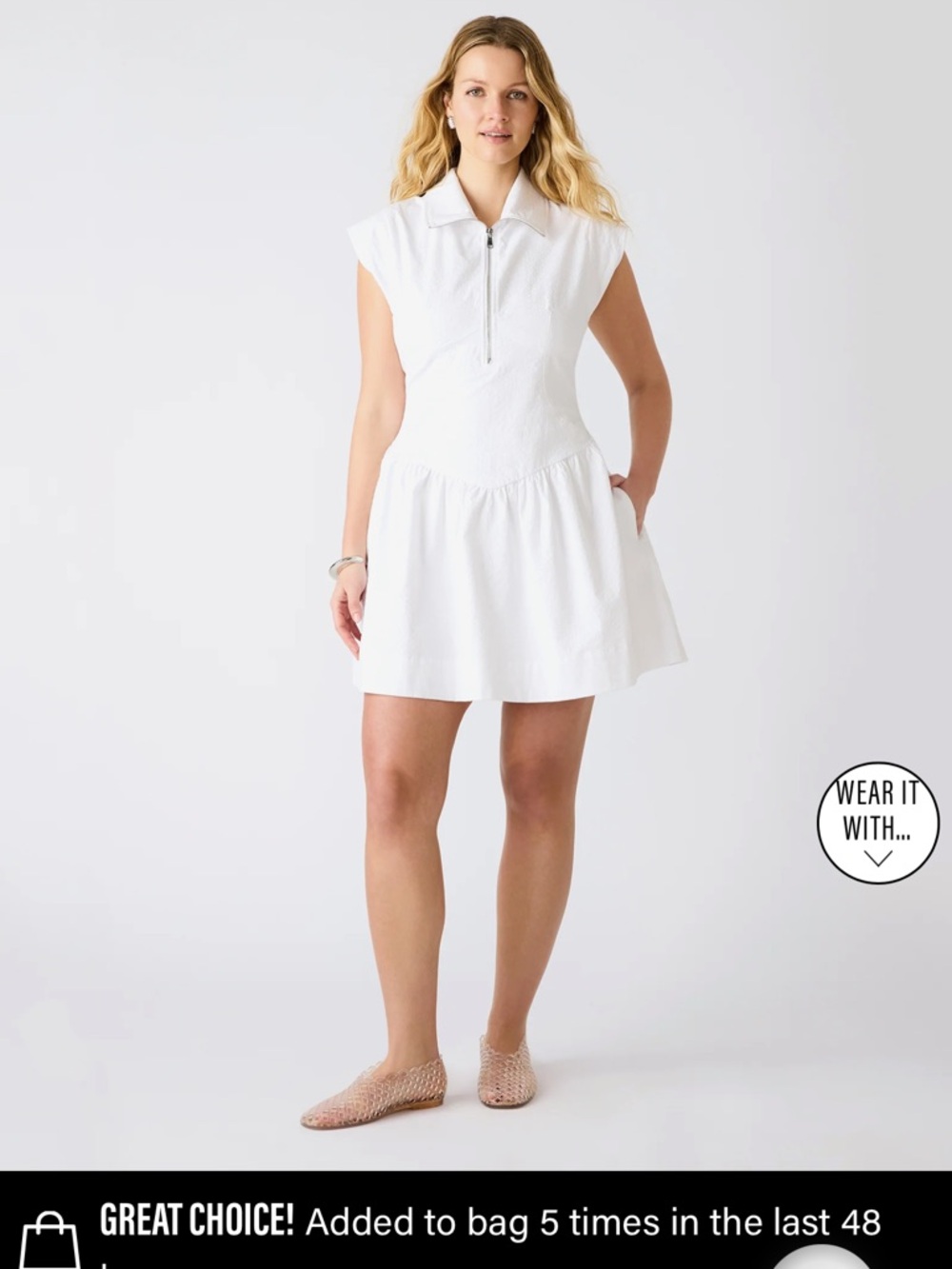 Steve Madden White Short Sleeve Zip-Front Fit-and-Flare Dress